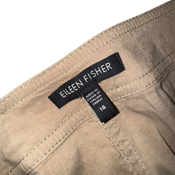 Eileen Fisher Dappl Italian Linen Blend Tan Trouser Pants Preppy Beach Sz 14 - Picture 7 of 10